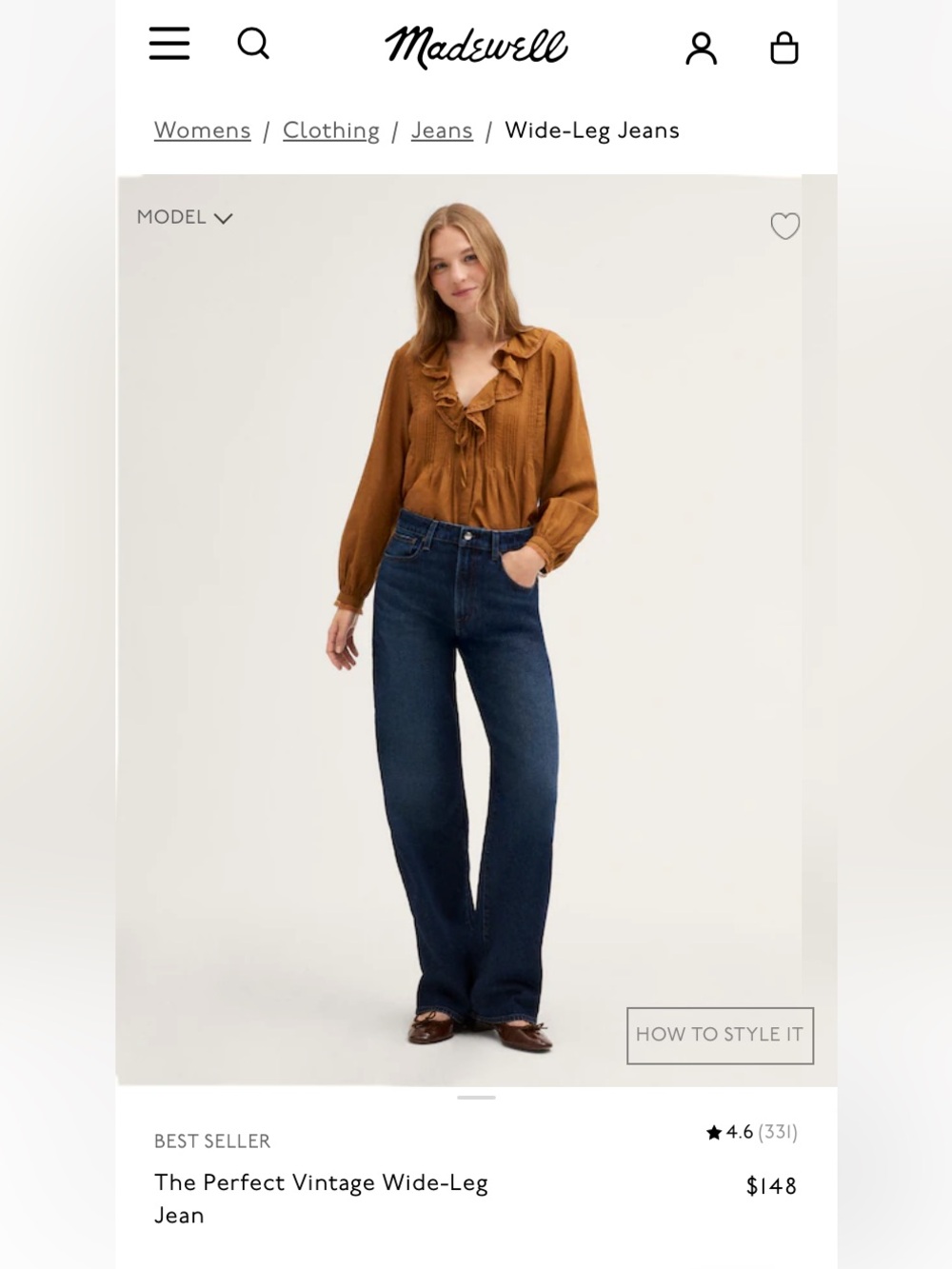 Madewell Wide-Leg Jeans in Dark Indigo